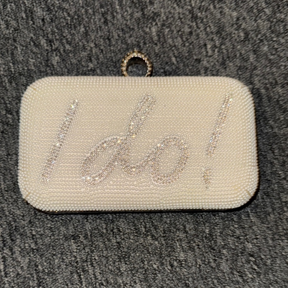 White Sequin Clutch with Gold Clasp